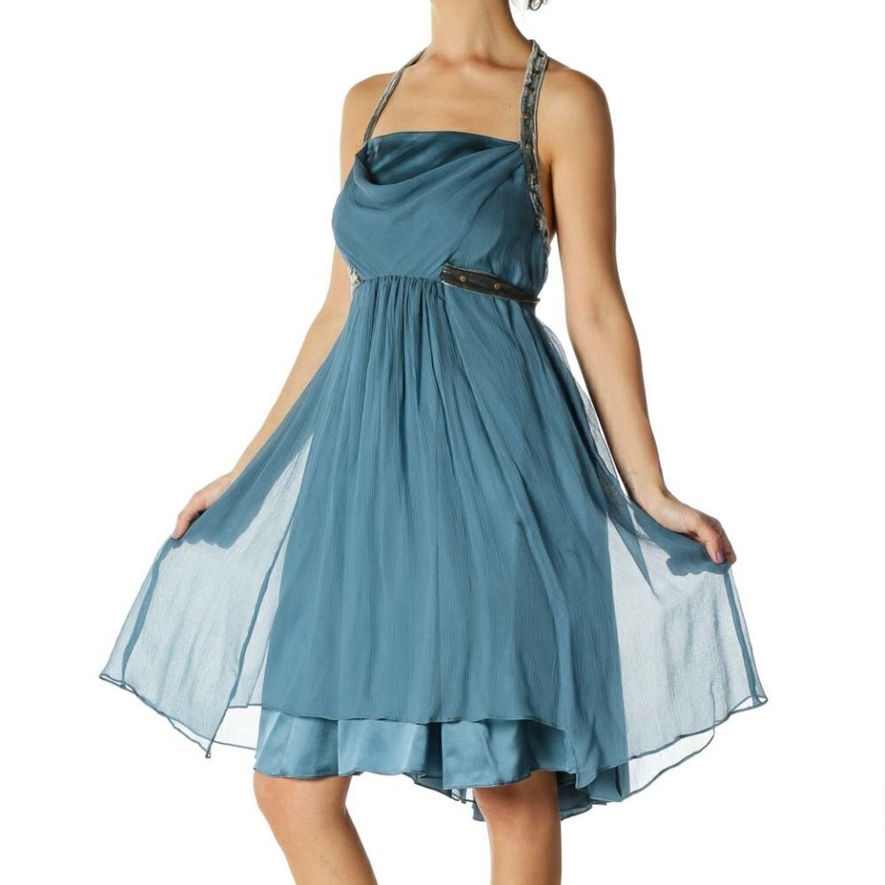 Twinkle Blue Crepe Cocktail Dress - Picture 3 of 3